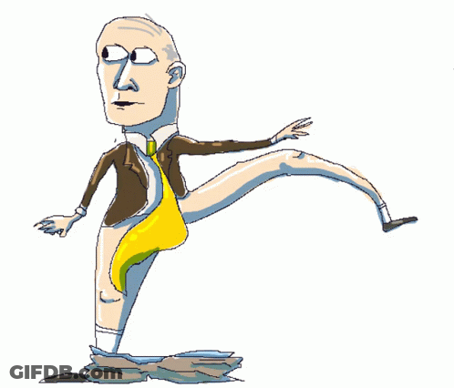 Man Standing On One Leg With Yellow Liquid From Pants GIF