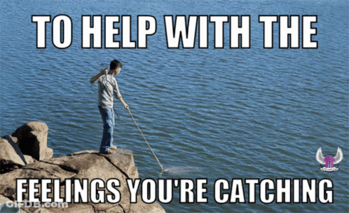 Man Standing On Rock In Water With Words To Help Feelings GIF