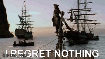 Man Standing On Sailboat Saying I Regret Nothing GIF