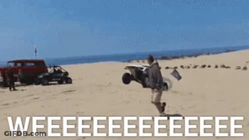 Man Standing On Sandy Beach Saying Weeeee Eee GIF