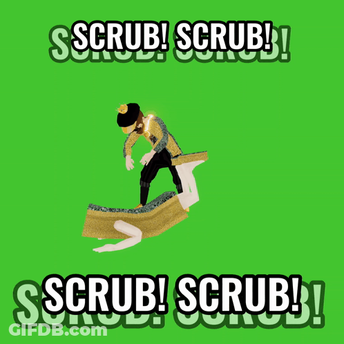 Man Standing On Sponge Saying Scrub Scrub Scrub GIF