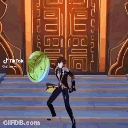 Man Standing On Stairs Holding Green Object In Video Game GIF
