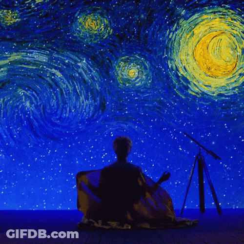 Man Staring At Vincent Van Gogh Starry Night GIF