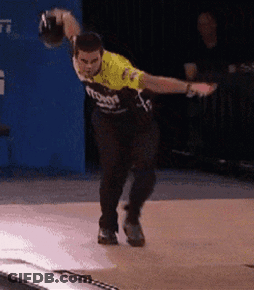 Man Stumble Bowling Alley GIF