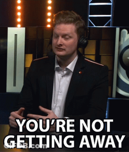 Man Suit Headphones Says You're Not Getting Away GIF