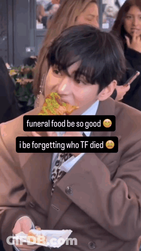 Man Suit Pizza Funeral Food Be So Good GIF