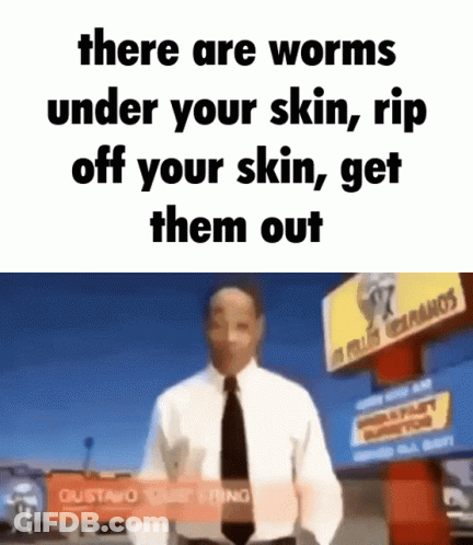 Man Suit Sign There Are Worms Under Skin GIF