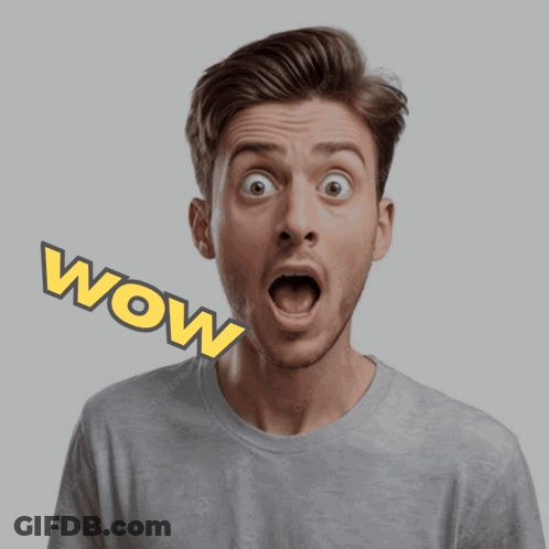 Man Surprised With Wow Text GIF