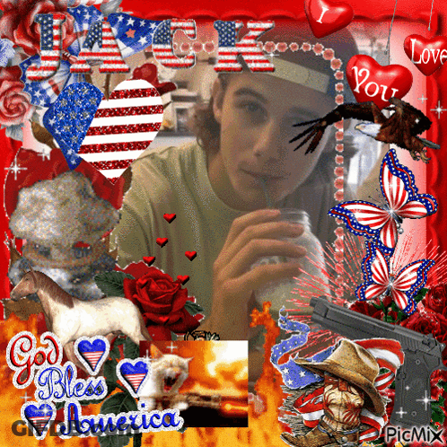 Man Surrounded By American Symbols God Bless America GIF