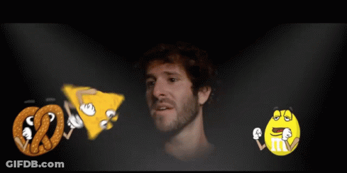 Man Surrounded By Cartoon Characters Including Lays Chips Bag GIF