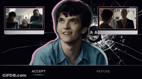 Man Surrounded By Computer Monitors Saying Accept And Refuse GIF