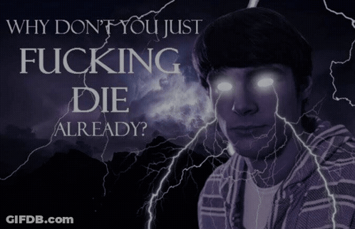 Man Surrounded By Lightning Saying Why Don't You Just Fucking Die Already GIF