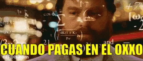 Man Surrounded By Math Equations Saying Cuando Pagas En El Oxxo GIF