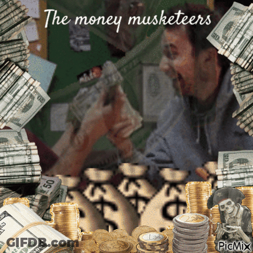 Man Surrounded By Money Musketeers GIF