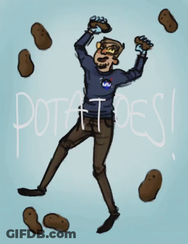 Man Surrounded By Potatoes GIF