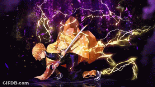 Man Surrounded By Purple Lightning With Sword GIF