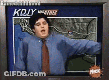 Man Sweating In Front Of KDjY Weather Screen GIF