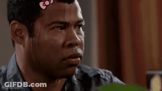 Man Sweating With Hello Kitty Bow GIF