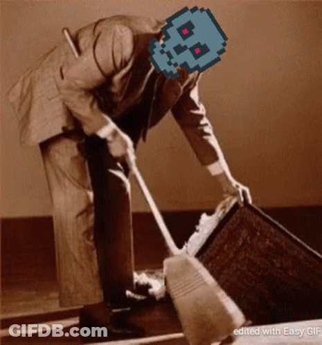 Man Sweeping Floor With Pixelated Skull GIF