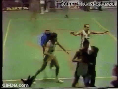 Man Swinging Bat At Ball, Catcher Watching GIF