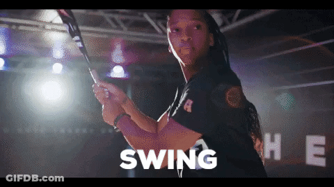 Man Swinging Bat In Front Of Swing Sign GIF