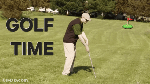 Man Swinging Golf Club Saying Golf Time GIF