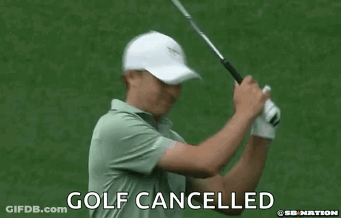 Man Swinging Golf Club With Golf Cancelled GIF