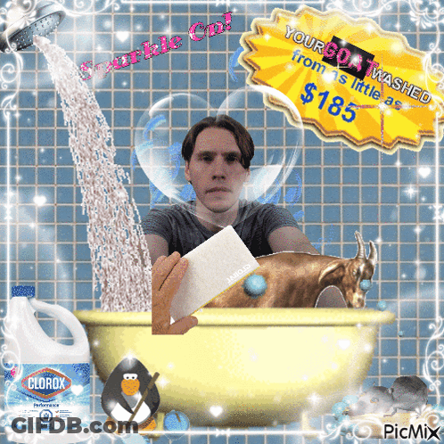 Man Taking Bath With Clorox Bottle GIF
