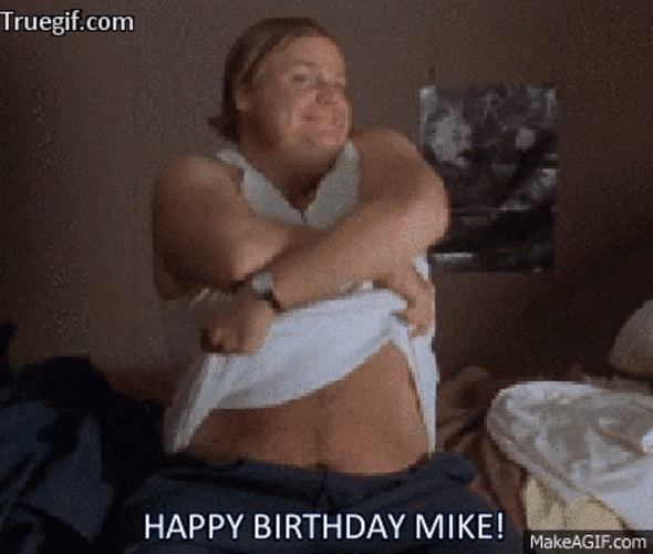 Man Taking Off Shirt Happy Birthday Mike Meme GIF