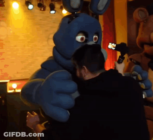 Man Taking Picture Of Bonnie The Bunny With Cell Phone GIF