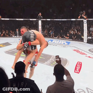 Man Taking Picture Of Fighter With Mirai Shirt GIF