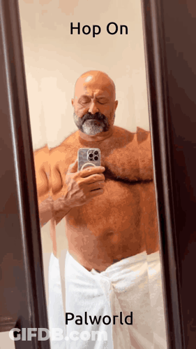 Man Taking Selfie In Mirror Hop On Palworld GIF