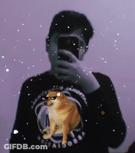 Man Taking Selfie With Dog Shirt Saying Potatoes GIF