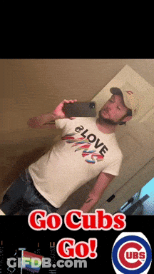 Man Taking Selfie With Go Cubs Go GIF