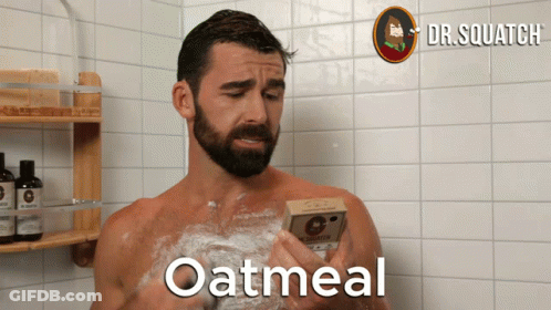 Man Taking Shower With Oatmeal Soap GIF