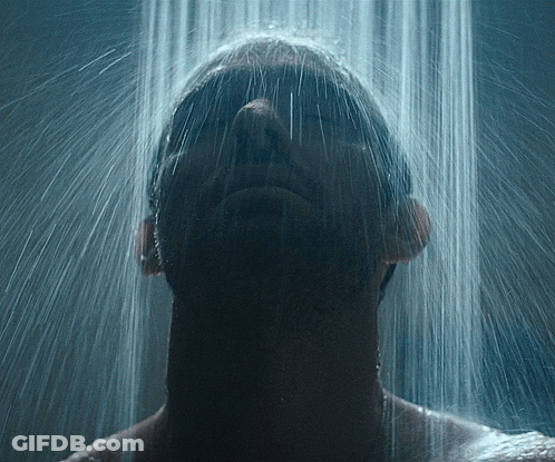 Man Taking Shower With Water Coming Out Of Face GIF