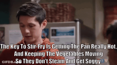 Man Talking About Stir Fry Keeping Vegetables Moving GIF