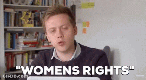 Man Talking About Women's Rights On Laptop GIF