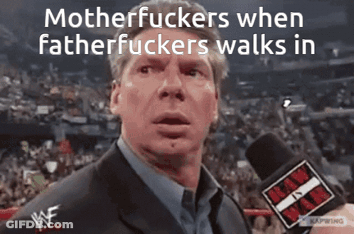 Man Talking Into Microphone Motherfuckers Then Fatherfuckers Walks In GIF