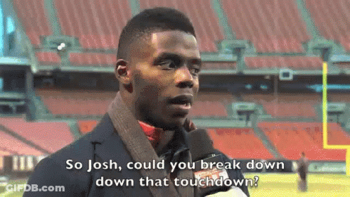 Man Talking Into Microphone Saying So Josh Could You Break Down That Touchdown GIF
