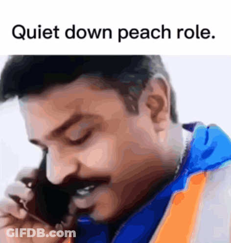 Man Talking On Phone Quiet Down Peach Role GIF