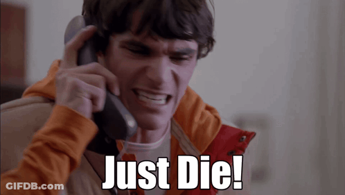 Man Talking On Phone Saying Just Die GIF