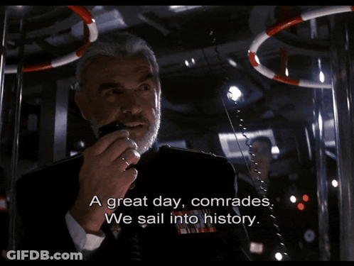 Man Talking On Walkie Talkie A Great Day Comrades We Sail Into History GIF