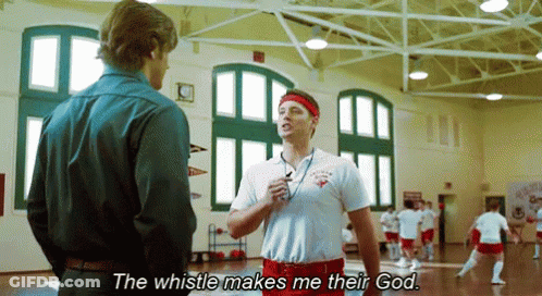 Man Talking To Another Man In Gym Saying The Whistle Makes Me Their God GIF