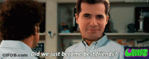 Man Talking To Another Man Saying Did We Just Become Best Friends GIF