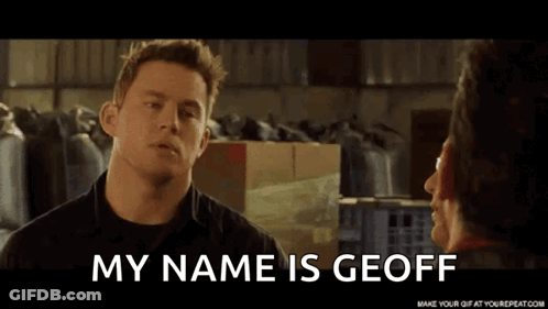 Man Talking To Another Man Saying My Name Is Geoff GIF
