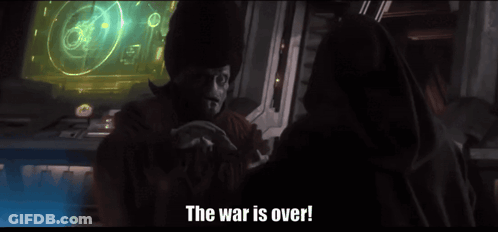 Man Talking To Another Man Saying The War Is Over GIF