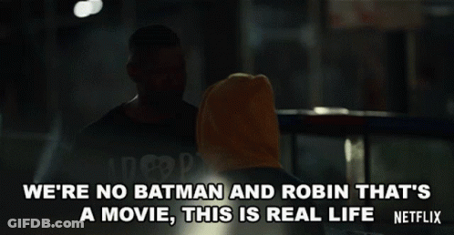 Man Talking To Another Man Saying We'Re No Batman And Robin GIF