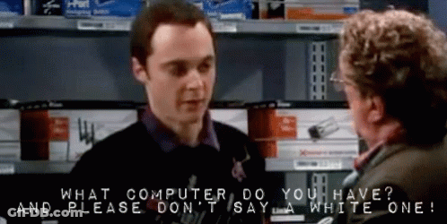 Man Talking To Another Man Saying What Computer Do You Have Please Don't Say A White One GIF