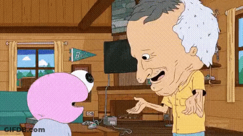 Man Talking To Pink Bird GIF